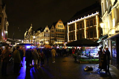 Illuminated buildings in city at night