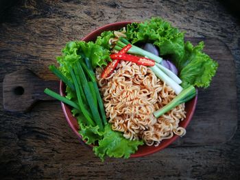 High angle view of salad in plate on table