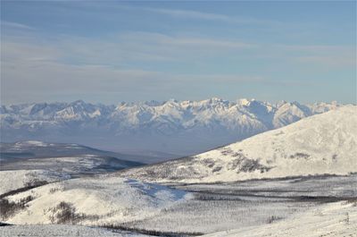 Scenic view of snowcapped mountains against sky
