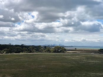 Scenic view of field against sky