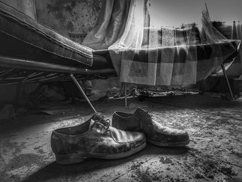 Old shoes in abandoned house