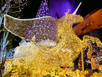 Close-up of illuminated christmas lights at night