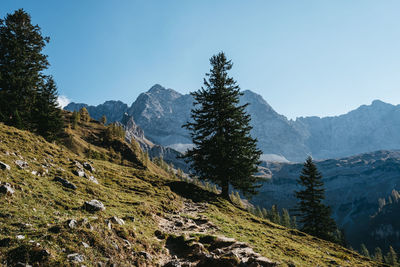 Scenic view of mountains against clear sky