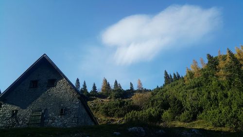 Panoramic view of trees and building against sky