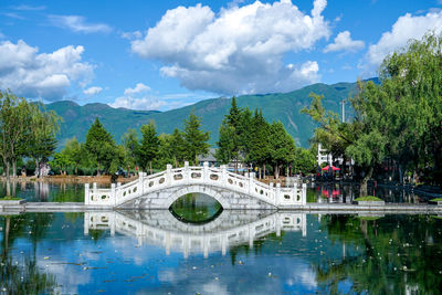 Scenic view of lake against cloudy sky