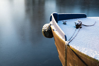 High angle view of rope tied on boat