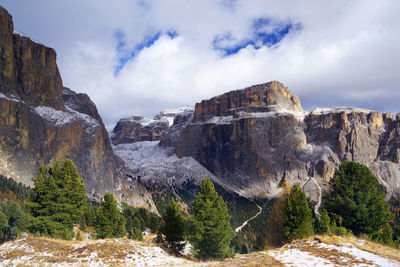 Scenic view of mountains against sky during winter