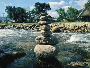 Stack of stones on shore