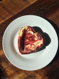 High angle view of dessert in plate on table