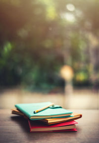 Close-up of books on table