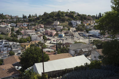 High angle view of cityscape against sky