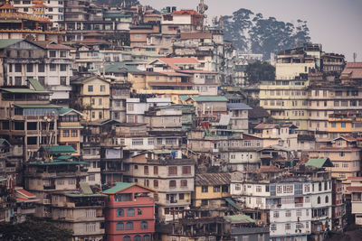 High angle view of buildings in city