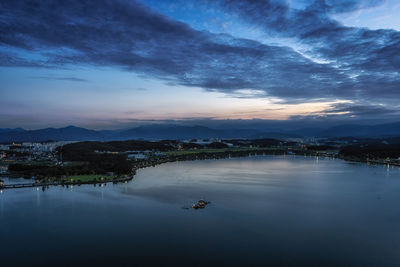 Scenic view of lake against sky during sunset