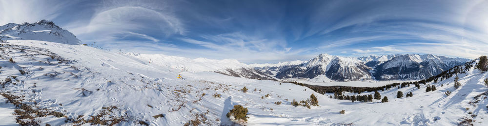 Panoramic view of snowcapped mountains against sky