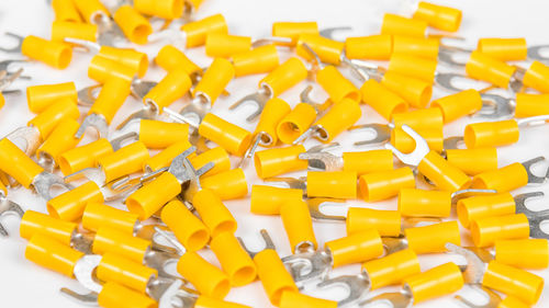 Full frame shot of yellow pencils on white background