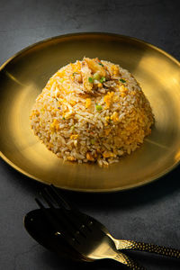 Close-up of food in plate on table