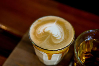 High angle view of coffee on table