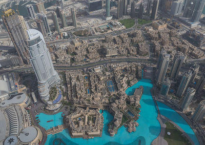 High angle view of buildings in city