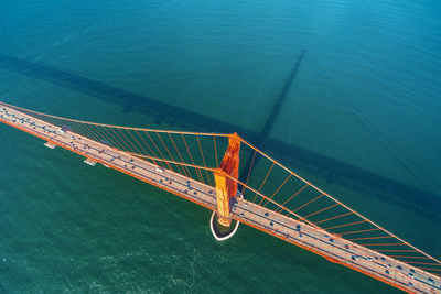 High angle view of ship in sea