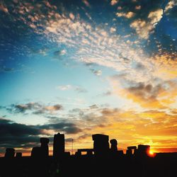 Silhouette of city at sunset