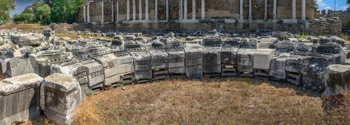 Side, turkey 18.07.2021. ancient city of side in antalya province of turkey on a sunny summer day