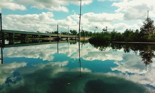 Reflection of cloudy sky in water