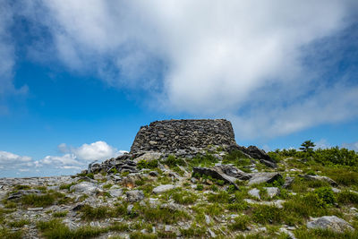 Low angle view of rocks against sky