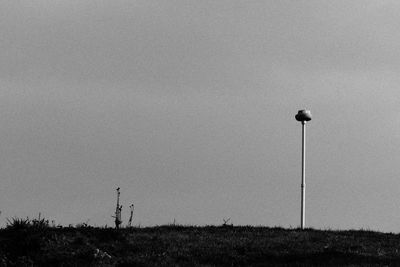 Low angle view of street light on field against clear sky