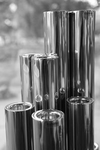 Close-up of silver cylinders