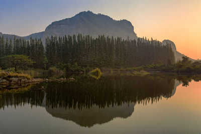 Scenic view of lake against sky during sunset