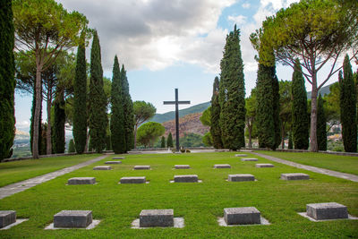 View of cemetery against sky in park