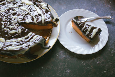 High angle view of cake on table