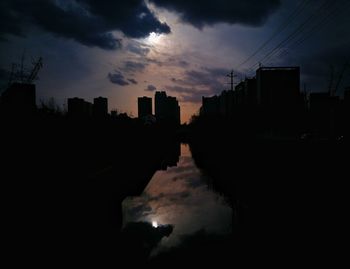 Silhouette cityscape against sky during sunset