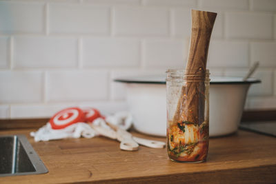 Close-up of drink on table at home