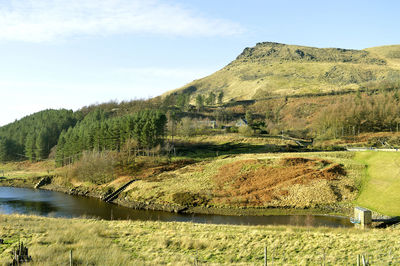 Dovestone reservoir above the village of greenfield