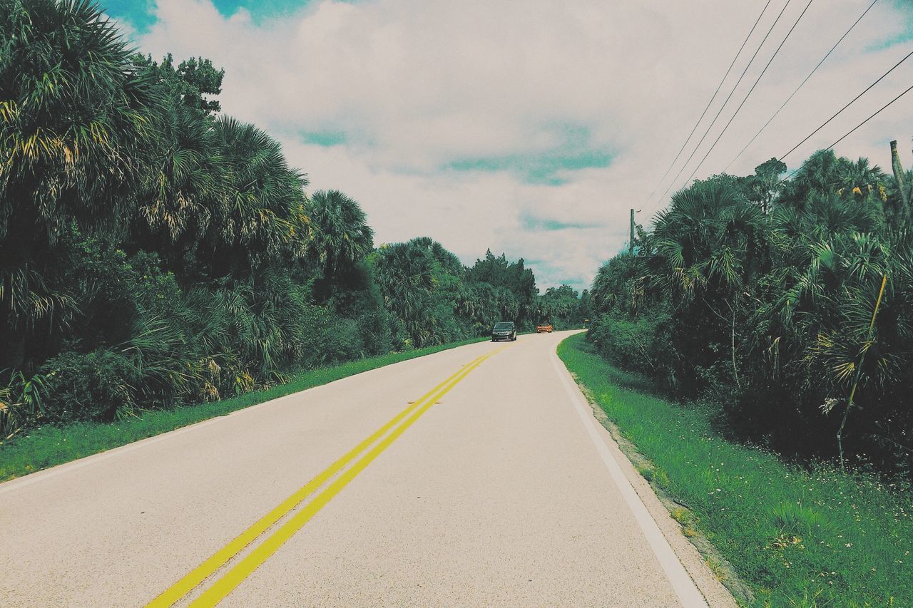 the way forward, transportation, diminishing perspective, road, vanishing point, tree, sky, road marking, country road, empty road, cloud - sky, empty, long, growth, asphalt, nature, tranquility, cloud, cloudy, landscape