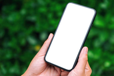 Close-up of hand holding mobile phone