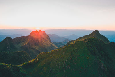 Scenic view of mountains during sunset