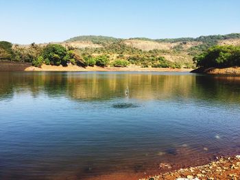 Scenic view of lake against clear sky