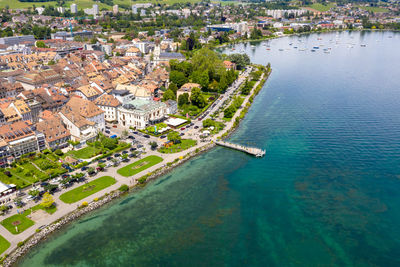 High angle view of buildings in city