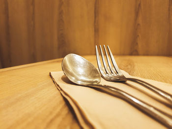 Close-up of spoon on table