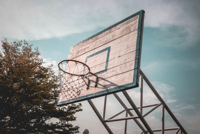 Low angle view of basketball hoop against sky