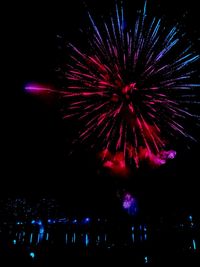 Low angle view of firework display at night