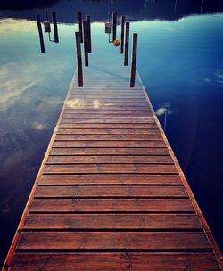 Surface level of wooden pier on lake