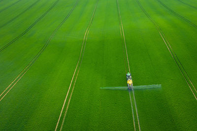 High angle view of working on field