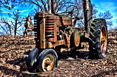 Vintage car on field