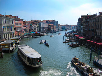 High angle view of boats in canal