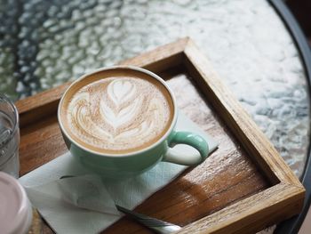 High angle view of coffee on table