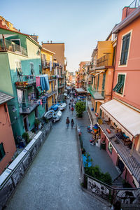 People in city against clear sky