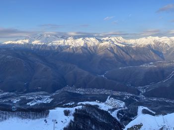 Scenic view of snowcapped mountains against sky